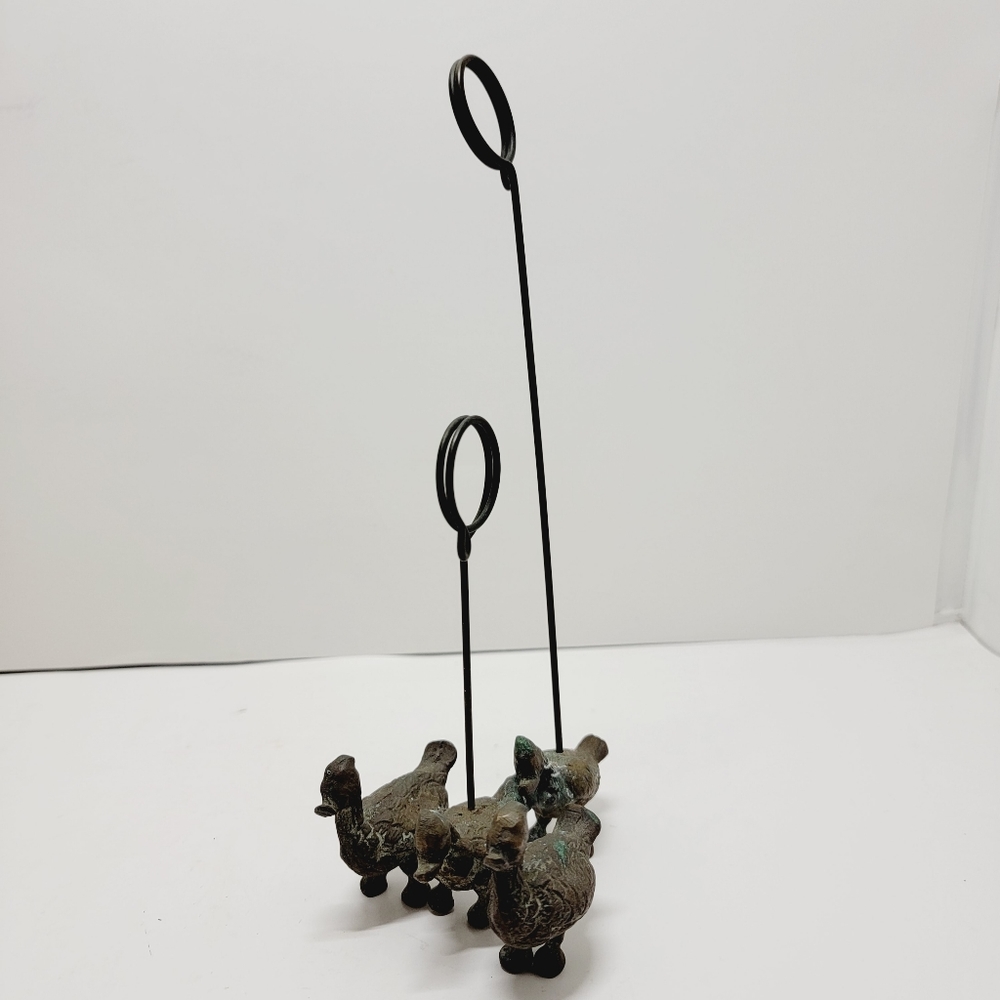VTG Solid Brass Geese Goose Duck Picture Letter Business Card Holder Figurines.
